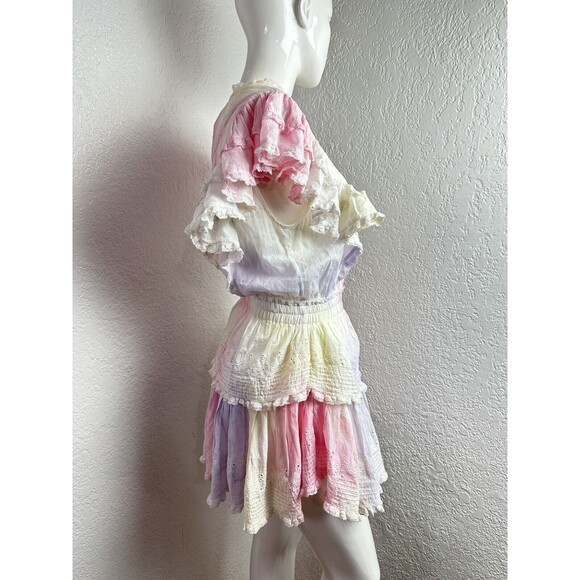 LoveShackFancy  Gwen Dress Multi Tie Dye Pastel Eyelet Lace Ruffles Sz XS - Picture 6 of 9